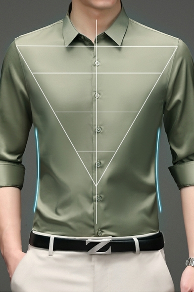 Comfortable Sheeny Solid Color Shirt Long Sleeves Cotton Based Mens Shirt