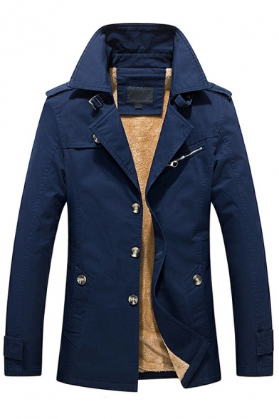 Dashing Boys Coat Whole Colored Lapel Collar Long Sleeves Fitted Button Down Trench Coat