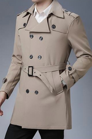 Dashing Guys Coat Solid Lapel Collar Long Sleeves Regular Double Breasted Trench Coat