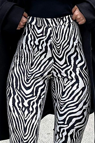 Dashing Girls Pants Zebra Pattern Elastic High Waist Full Length Flare Pants