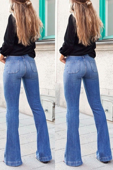 High Waist Jeans Ladies Fashionable Casual Denim Flared Trousers