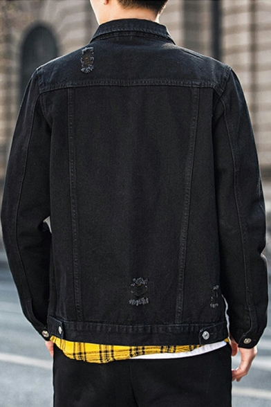 Men's Denim Jacket Autumn Long Sleeve Lapel Multi Pocket Ripped Breasted Jacket