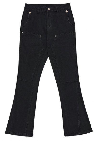 Retro Casual Jeans Women's Slim High Waist Zipper Flared Trousers
