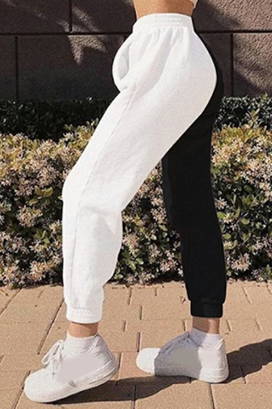 Chic Pants Color Block High Elasticated Waist Loose Ankle Length Pants for Girls