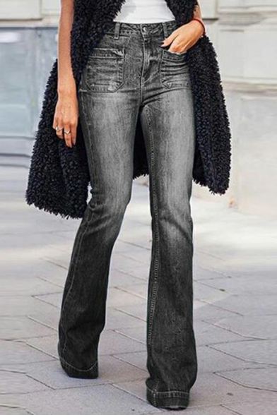 High Waist Jeans Ladies Fashionable Casual Denim Flared Trousers
