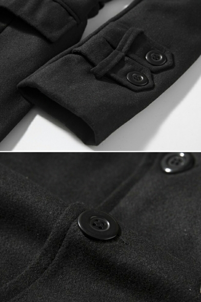 Men Dashing Pea Coat Plain Pocket Decoration Fitted Lapel Collar Double Breasted Pea Coat