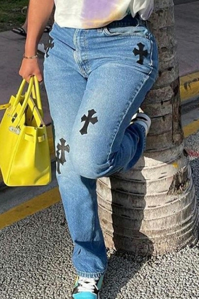 Sexy Jeans Women's Fashion Low Waist Embroidered Zipper Fly Straight Jeans