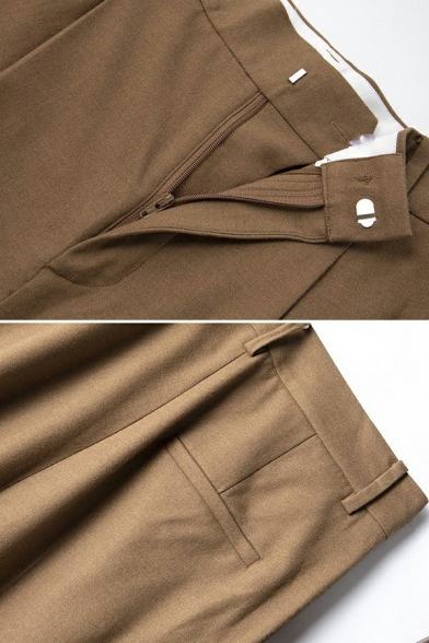 Vintage Pants Pocket Plain High Rise Ankle Length Straight Zip Placket Pants for Ladies