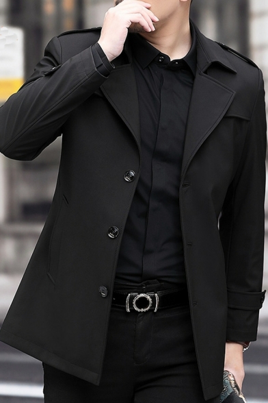 Freestyle Coat Pure Color Long Sleeves Lapel Collar Button up Trench Coat for Men