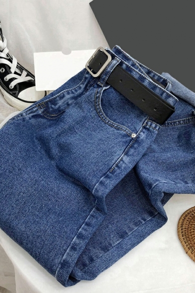 Ladies Casual Jeans Whole Colored Pocket Straight High Waist Long Length Zip Placket Jeans