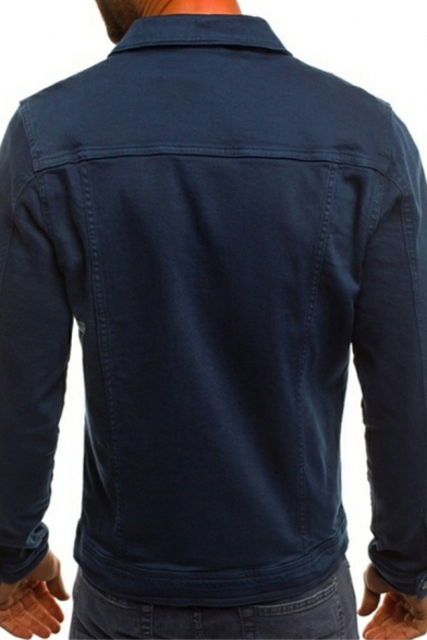 Men's Denim Jacket Casual Solid Color Multi-Pocket Cargo Jacket