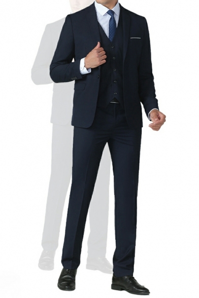 Long Sleeves Office Jacket Suit Navy Blazer Buttons Blazer Outfits Mens