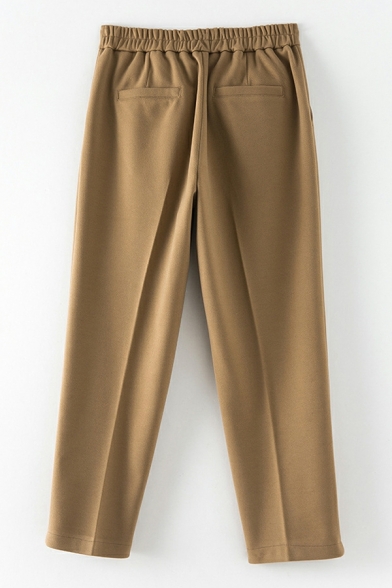 Dashing Girls Pants Solid Pocket High Waist Ankle Length Straight Zip Placket Pants