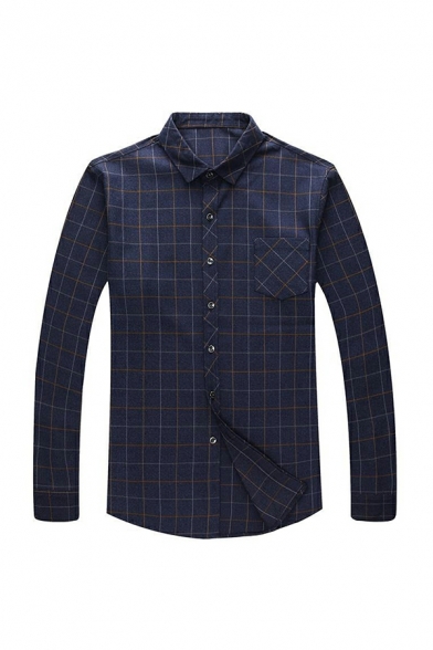 Long Sleeve Shirt Men's Business Stand Collar Plaid Breasted Shirt