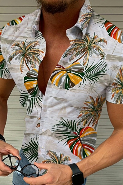 Casual Printed Shirt Men's Summer Hawaiian Beach Short Sleeve Cardigan Shirt