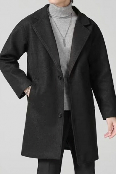Boys Cozy Trench Coat Plain Long Sleeve Regular Lapel Collar Single-Breasted Trench Coat