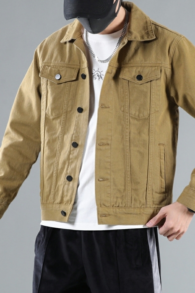 Men's Denim Jacket Autumn Long Sleeve Lapel Multi Pocket Breasted Jacket