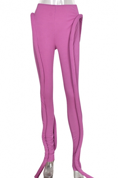 Popular Ladies Pants Solid Color Line Decoration Low Waist Full Length Slimming Pants