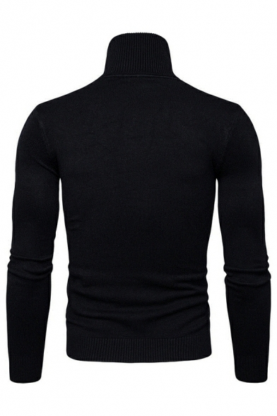 Boys Hip-Hop Sweater Solid Color Long Sleeves High Neck Slimming Pullover Sweater