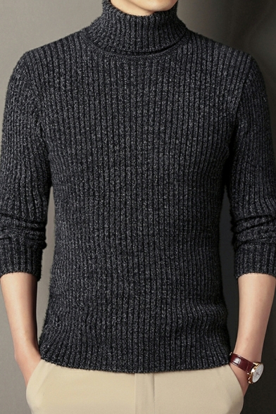 Classic Sweater Pure Color High Neck Long Sleeves Skinny Pullover Sweater for Guys