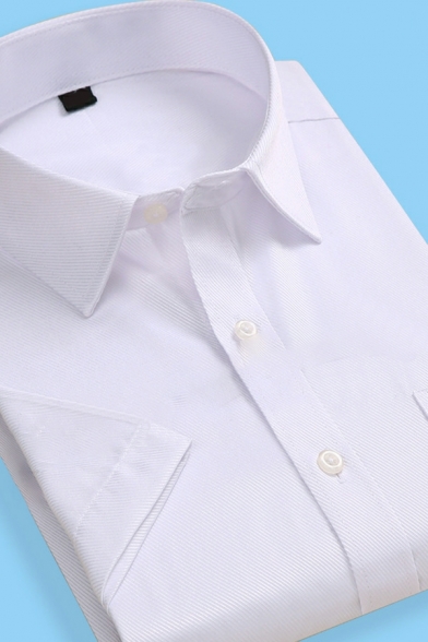 Fancy Shirt Plain Turn-down Collar Short Sleeve Regular Fitted Button Up Shirt for Men