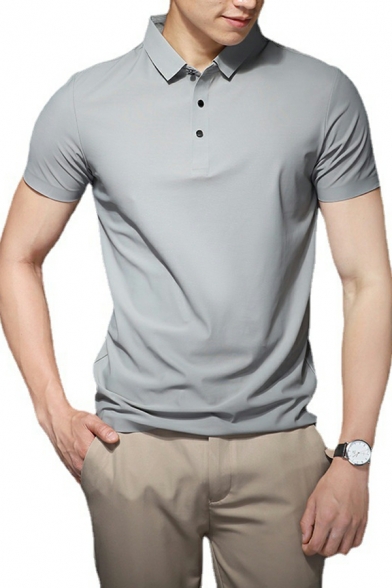 Mens Vintage Polo Shirt Whole Colored Point Collar Short Sleeve Slim Fit Polo Shirt