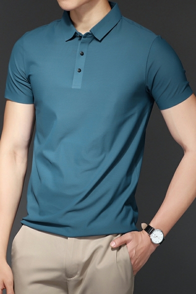Mens Vintage Polo Shirt Whole Colored Point Collar Short Sleeve Slim Fit Polo Shirt