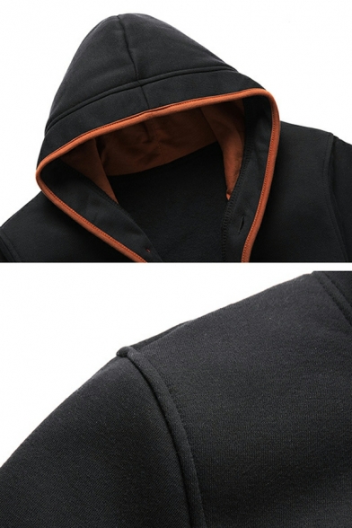 Athletic Men's Hoodie Solid Color Pocket Regular Hooded Long-sleeved Button Fly Hoodie