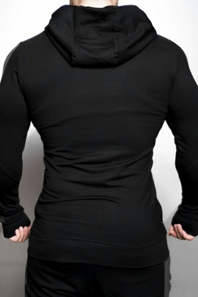 Popular Guys Hoodie Striped Print Hooded Long-sleeved Pocket Skinny Oblique Zipper Hoodie
