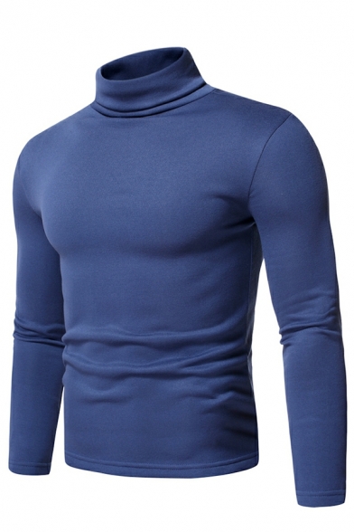 Basic Mens Sweater Whole Colored Long-sleeved High Neck Slim Fit Knit Pullover Sweater