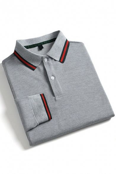 Classic Guys Polo Shirt Contrast Line Button Detailed Long-sleeved Point Collar Polo Shirt