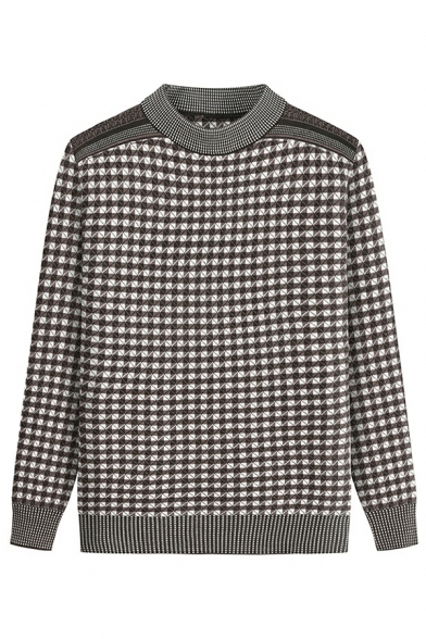 Boyish Guys Knitwear Plaid Pattern Long-sleeved Crew Neck Zip Designed Pullover Sweater