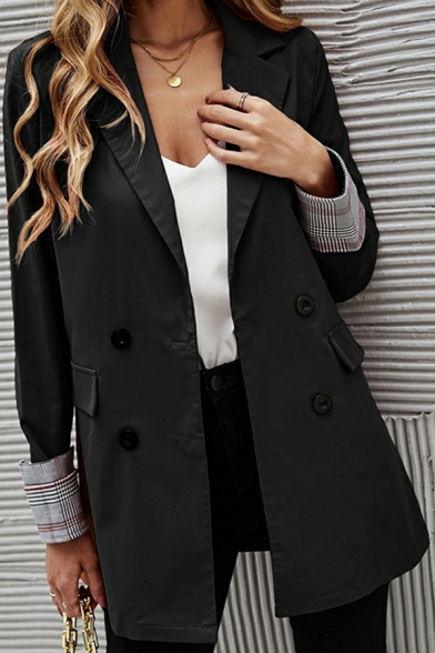 Edgy Blazer Whole Colored Lapel Collar Fitted Long Sleeve Double Breast Blazer for Ladies