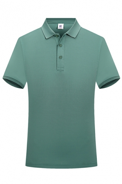 Elegant Polo Shirt Solid Button Detailed Short-sleeved Spread Collar Polo Shirt for Guys