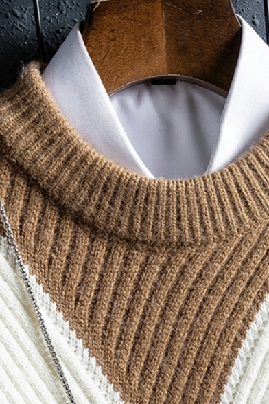 Mens Dashing Sweater Stripe Pattern Long Sleeves Round Neck Regular Pullover Sweater