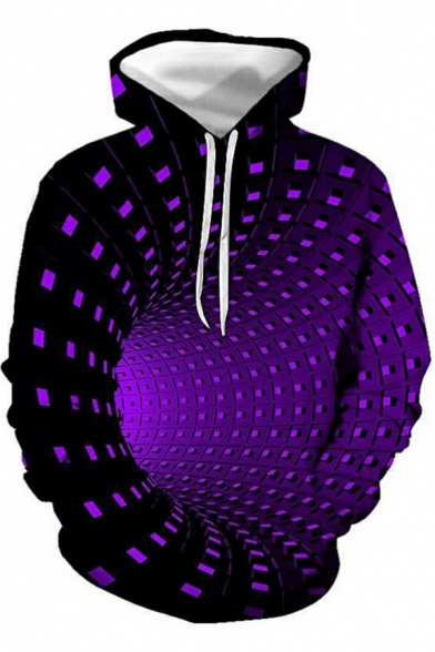 Stylish Hoodie 3D Abstract Print Pocket Front Long Sleeve Loose Drawcord Hoodie for Men