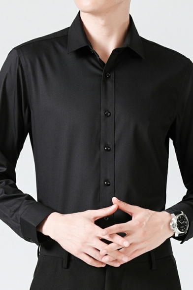 Boy's Urban Cotton Shirt Solid Turn-down Collar Long-Sleeved Regular Fit Button Fly Shirt