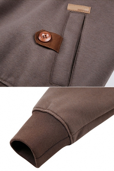 Chic Men's Hoodie Plain Drawstring Hooded Pocket Long Sleeves Regular Button Fly Hoodie