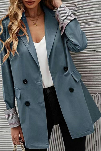 Edgy Blazer Whole Colored Lapel Collar Fitted Long Sleeve Double Breast Blazer for Ladies