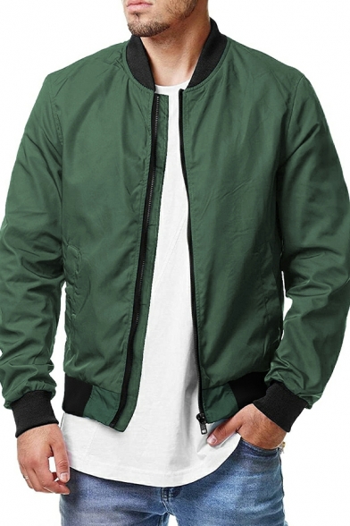 Fashionable Jacket Contrast Trim Pocket Stand Collar Skinny Zipper Baseball Jacket for Men