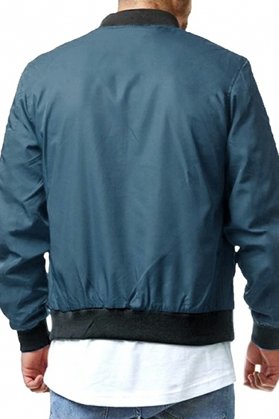 Guy's Leisure Jacket Contrast Color Long Sleeves Slim Fitted Zip Closure Baseball Jacket