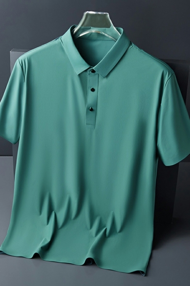 Leisure Polo Shirt Solid Color Button Design Point Collar Short Sleeve Relaxed Polo Shirt