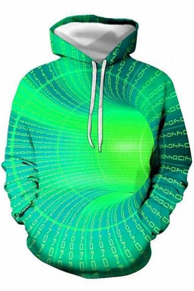 Stylish Hoodie 3D Abstract Print Pocket Front Long Sleeve Loose Drawcord Hoodie for Men