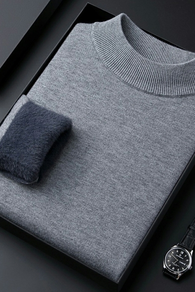 Men Popular Sweater Plain Rib Hem Mock Neck Long Sleeve Regular Pullover Sweater
