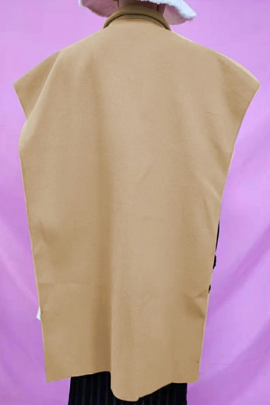 Modern Women Vest Solid Color Lapel Collar Regular Slit Design Sleeveless Button Fly Vest