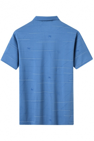 Guy's Modern Polo Shirt Stripe Print Chest Pocket Point Collar Short-sleeved Relaxed Shirt