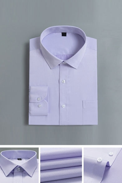 Trendy Shirt Solid Point Collar Regular Long-Sleeved Button Closure Shirt