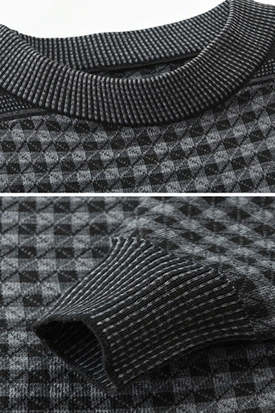 Boyish Guys Knitwear Plaid Pattern Long-sleeved Crew Neck Zip Designed Pullover Sweater