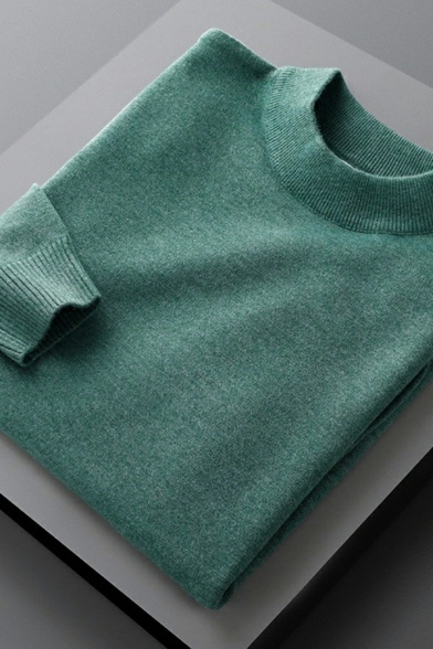 Creative Knitwear Pure Color Round Neck Long Sleeve Regular Pullover Sweater for Men