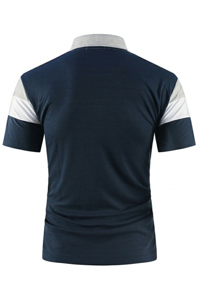 Freestyle Polo Shirt Color-blocking Turn-down Collar Short Sleeves Slim Polo Shirt for Men